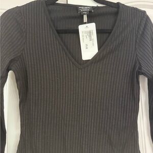 David Lerner, Evereve, Black V-Neck Ribbed Bodysuit, NWT